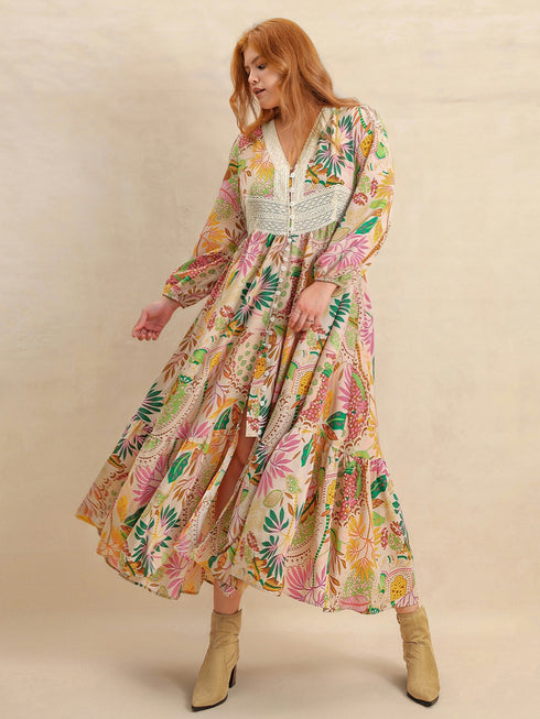 plus-size-lace-detail-printed-v-neck-balloon-sleeve-dress OhSoStyled - Sophia's Style-5